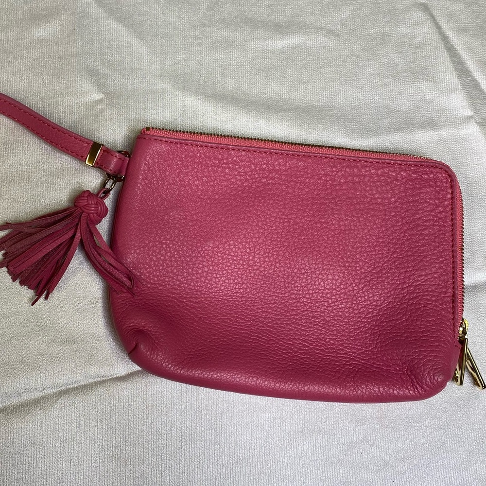 Talbots pink leather clutch double zip
